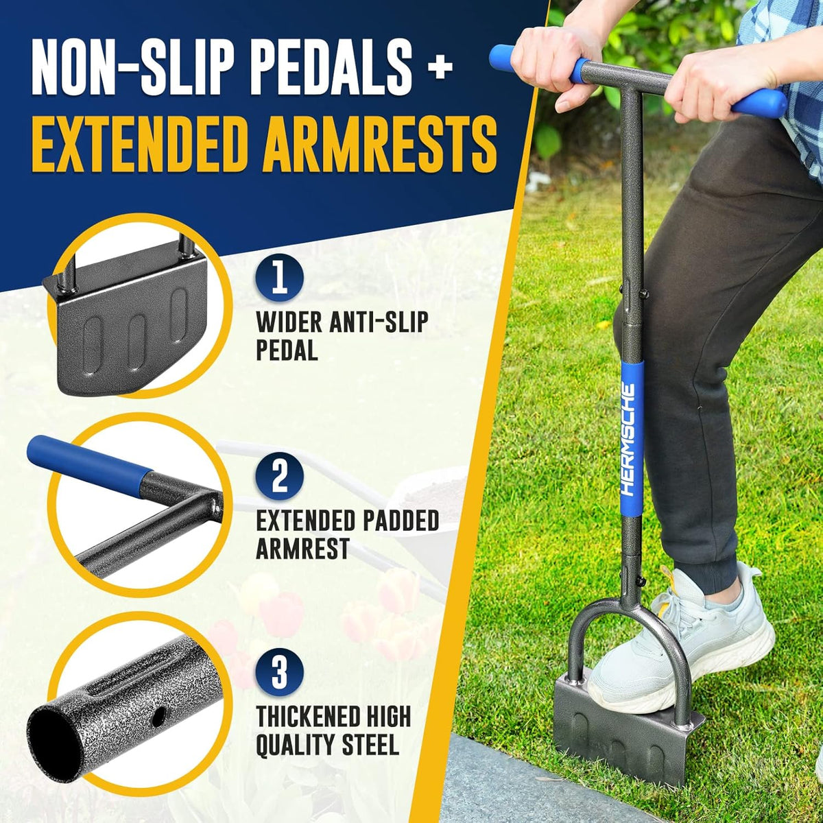 Hand Edger Lawn Tool, Sharp Half Moon Manual Grass Edger Tool with Soft T-Grip Handle for Garden