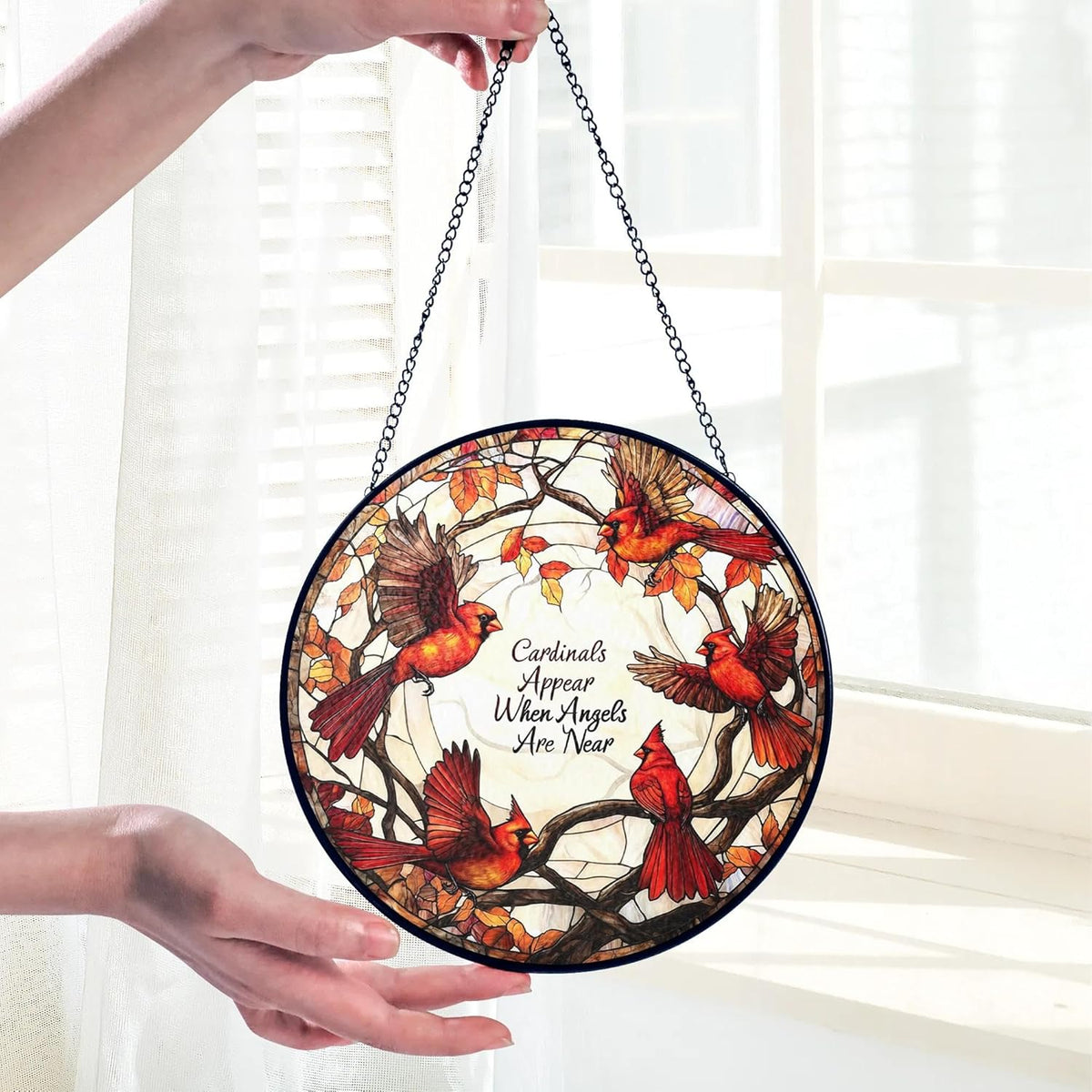 Cardinal Suncatcher Stained Glass Window Hanging Decor, Cardinal Remembrance Gifts, Cardinals