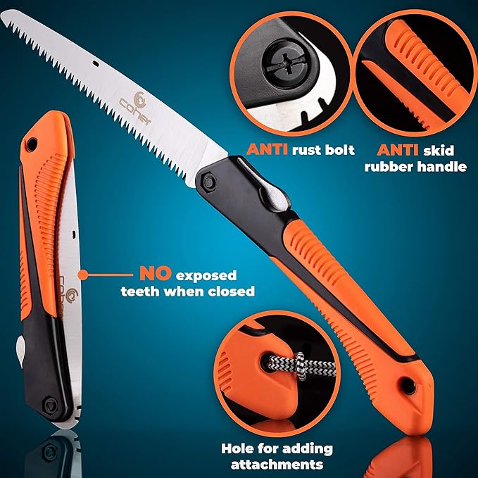 Folding Hand Saw for Tree Pruning, Camping, Gardening, Hunting. Cutting Wood, PVC, Bone with