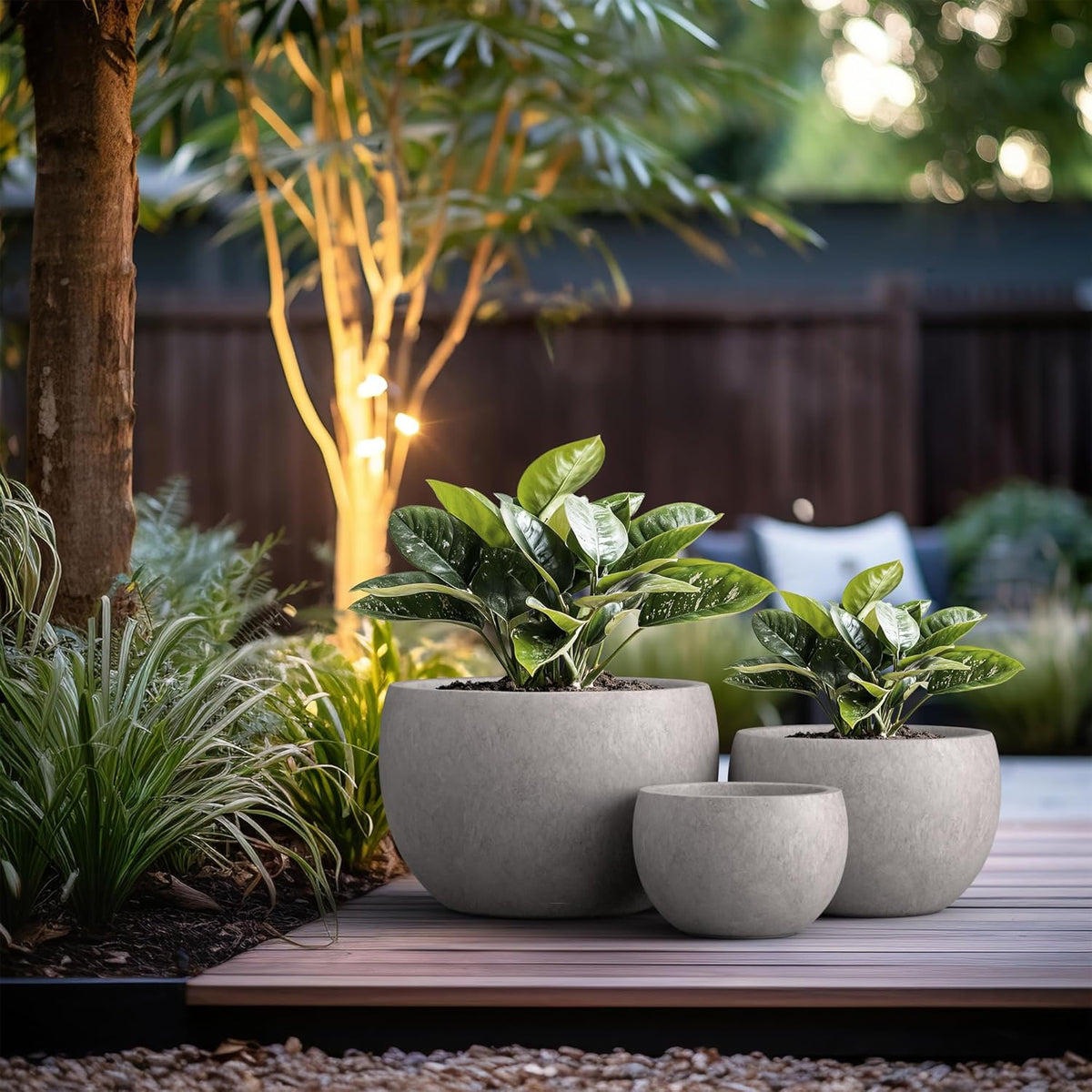 Kante 19.9",15.7",11.8" Dia Round Concrete Planter Set of 3, Outdoor/Indoor Large Bowl Plant Pots