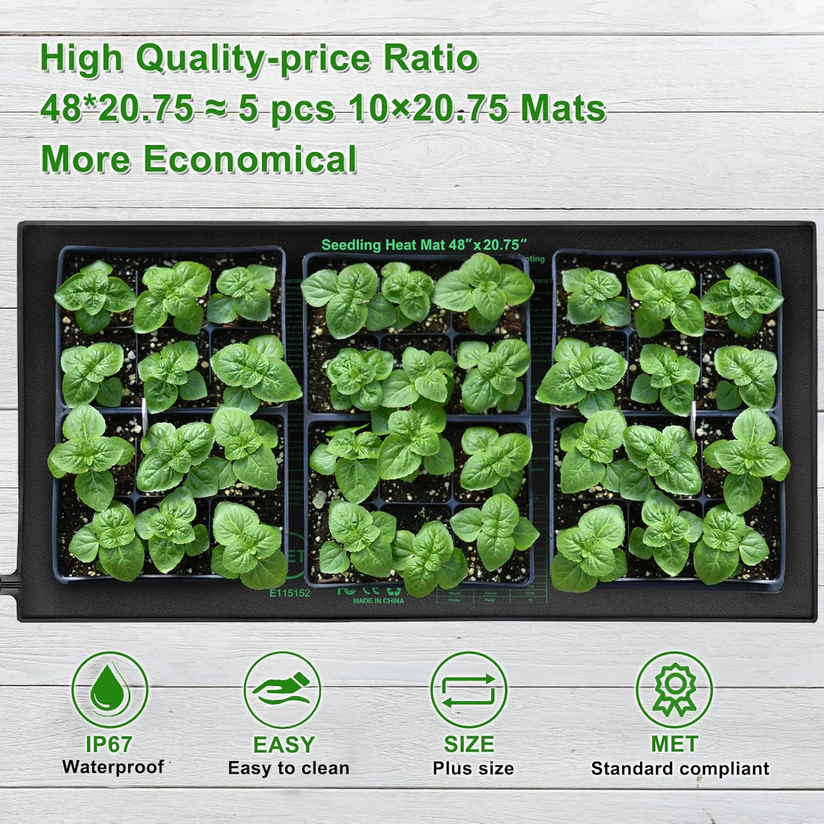 Seedling Heat Mat 48"x20.75", UL & MET-Certified Waterproof Plant Heating Pad for Germination