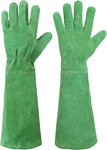 HANDLANDY Leather Gardening Gloves, Thorn Proof Long Gauntlet Heavy Duty Garden Gloves, Elbow