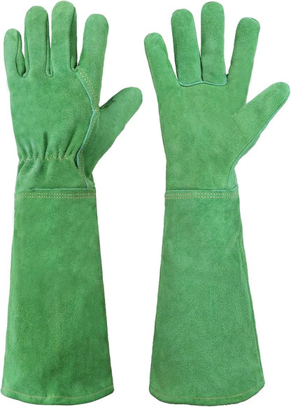 HANDLANDY Leather Gardening Gloves, Thorn Proof Long Gauntlet Heavy Duty Garden Gloves, Elbow