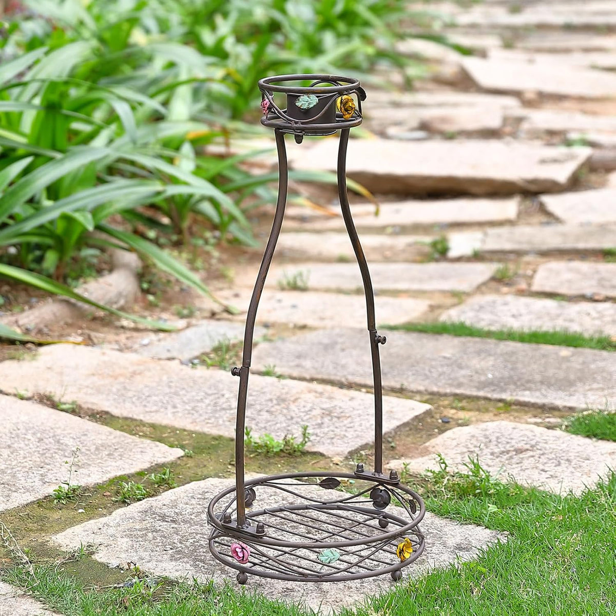 Gazing Globe Stand, Metal Gazing Ball Holder with Flower Planter Base, Vintage Gazing Ball Display