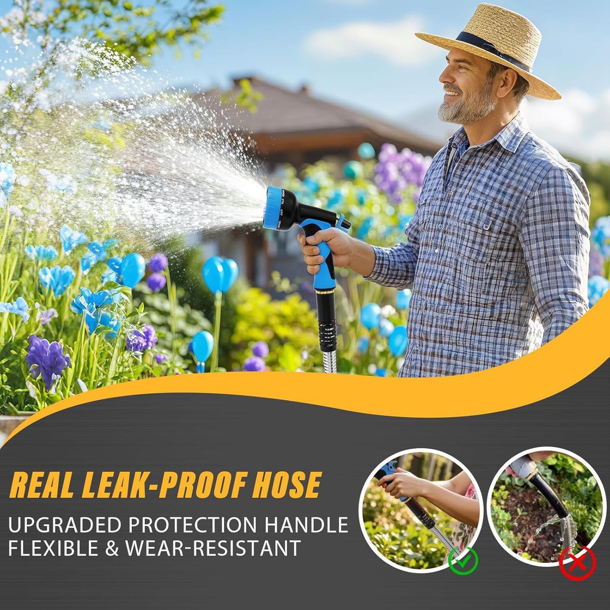 Lefree Garden Hose 75ft, Metal Garden Hose, Stainless Steel Hose with 10-Function Nozzle, Flexible