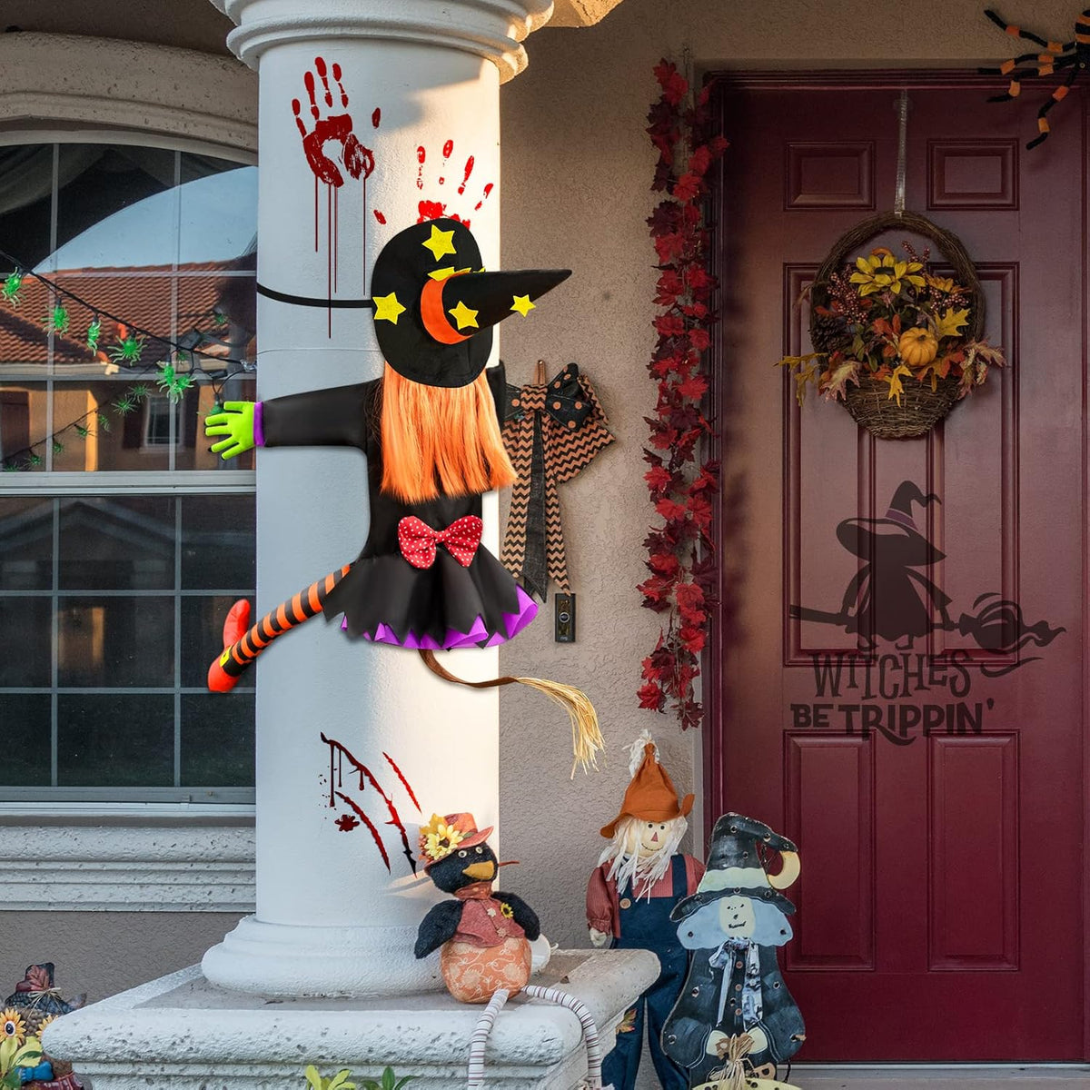 Halloween Decorations Outdoor Crashing Witch: 44'' Flying Crashed Witches Hanging into Tree