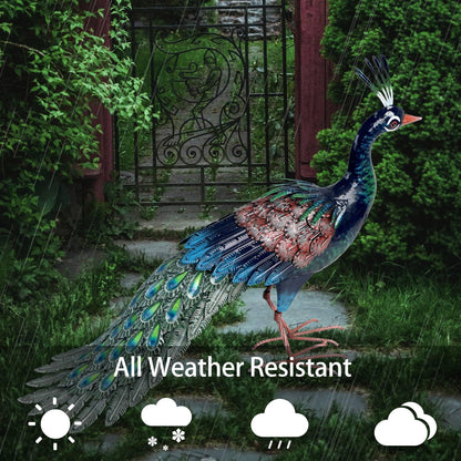Kircust Metal Peacock Statue for Outdoor Decor - 24" L Elegant Peacock Sculpture for Garden, Patio