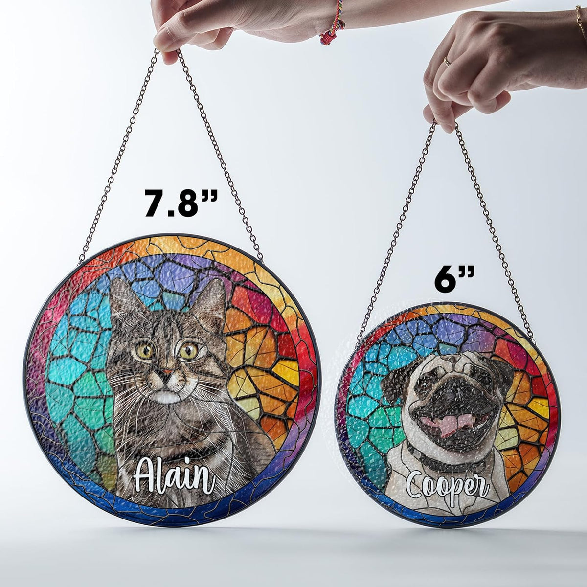 Personalized Pet Stained Glass Suncatcher Custom Name Pet Photo Ornament Window Hanging Home Decor