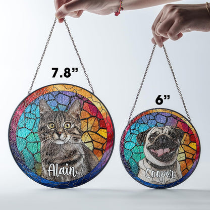Personalized Pet Stained Glass Suncatcher Custom Name Pet Photo Ornament Window Hanging Home Decor