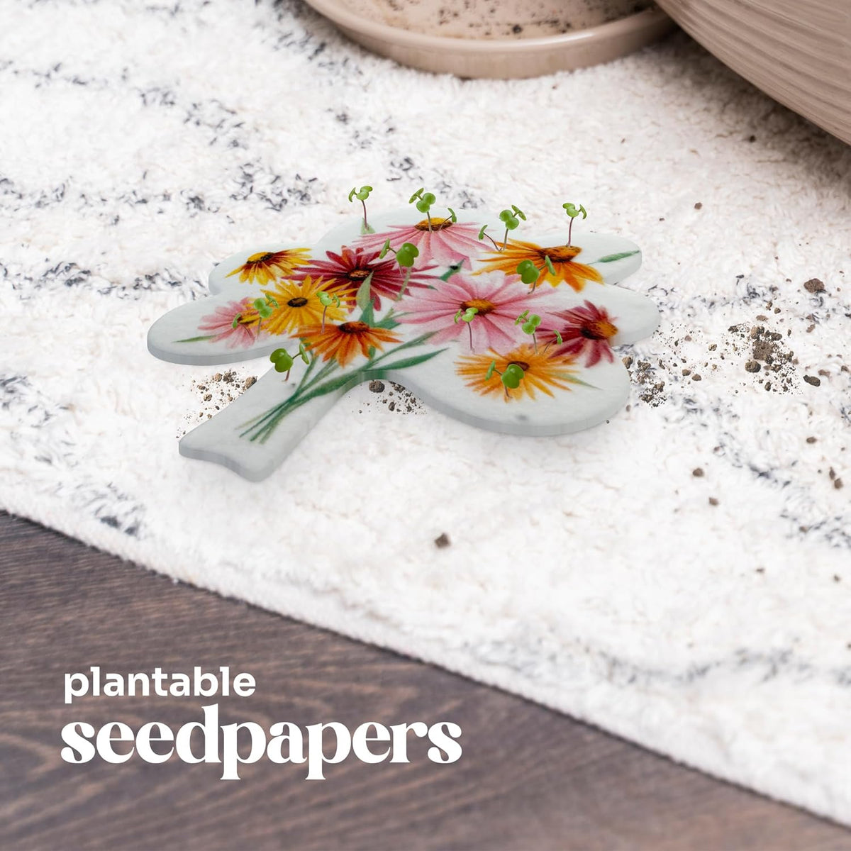 Seed Paper Thank You Cards – 4 Plantable Bouquet Inserts with Wildflower Seeds, 4 Greeting Cards &