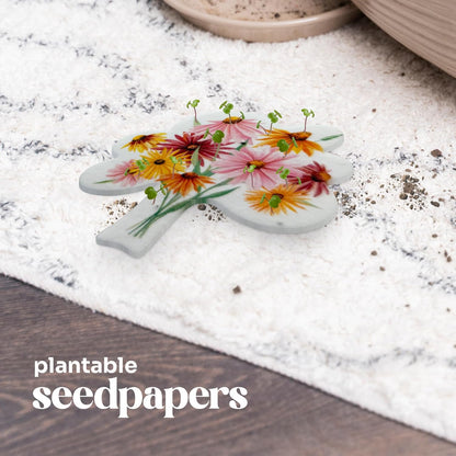 Seed Paper Thank You Cards – 4 Plantable Bouquet Inserts with Wildflower Seeds, 4 Greeting Cards &