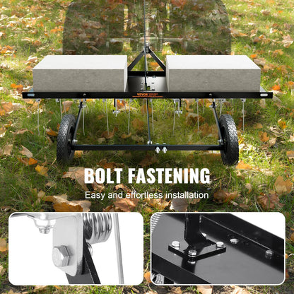 VEVOR Tow Behind Dethatcher, 40-inch Tow Dethatcher with 20 Spring Steel Tines, Lawn Dethatcher