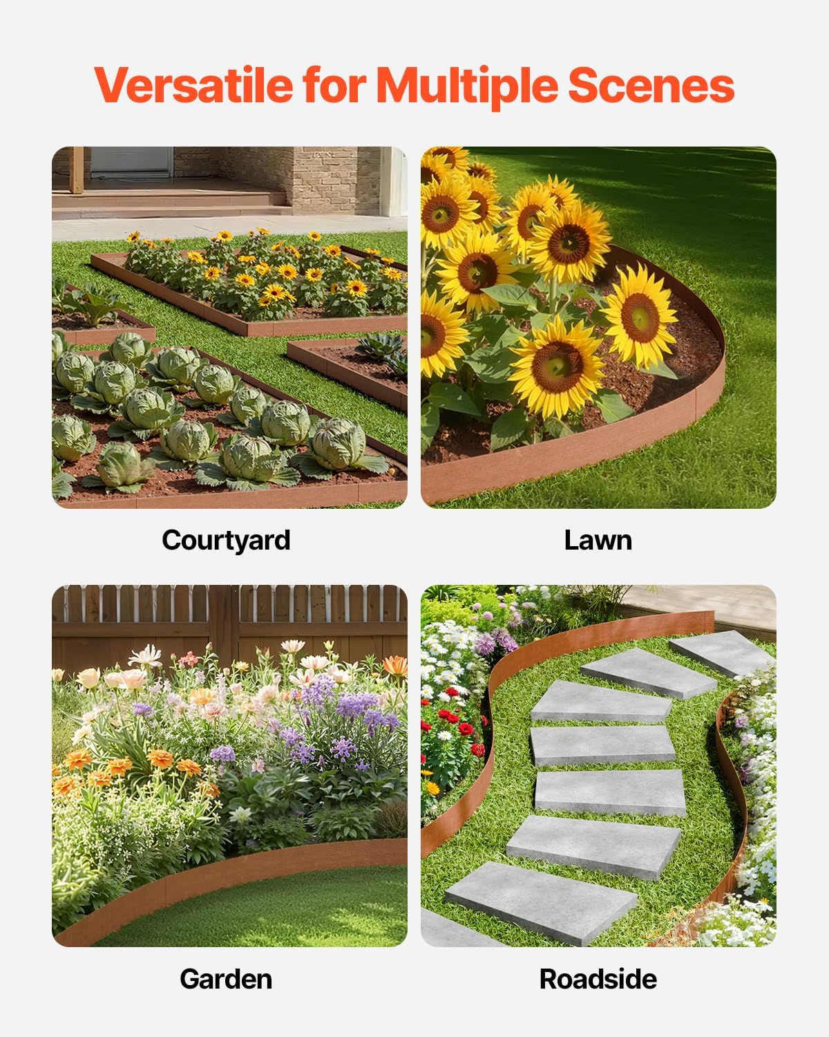 VEVOR Steel Landscape Edging, 10 Packs 40 x 4.5 in Weather-Resistant & Pre-Rust Metal Landscape