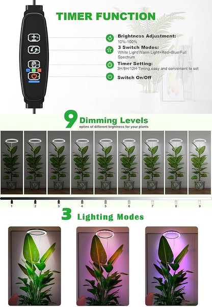 10" Grow Lights for Large Indoor Plants, Full Spectrum Indoor Plant Light for Indoor Growing with