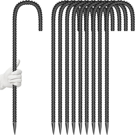 10 Pieces 16-Inch Garden Ground Stakes Galvanized Steel J Shape Hook Rebar Stake - Heavy