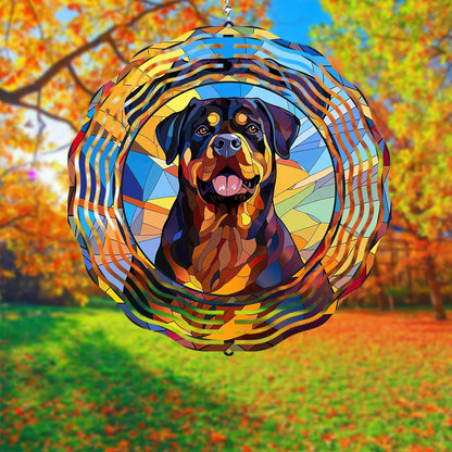 Rottweiler Dog Wind Spinners Outdoor Dog Memorial Gifts, 3D Metal Kinetic Hanging Garden Wind