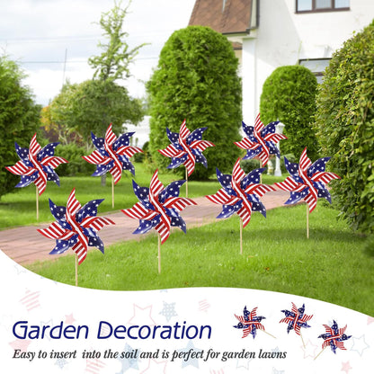 HOOSUN 12Pcs American Flag Patriotic Pinwheels for Yard and Garden,Red White and Blue Pinwheels