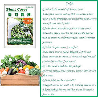 Plant Covers Freeze Protection 10ft x 50ft 1.1 oz Frost Cloth Plant Freeze Protection, Frost