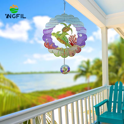 Turtle 3D Wind Spinner Kinetic Metal Art Hanging Wind Spinner Outdoor Decoration Ocean Ornaments
