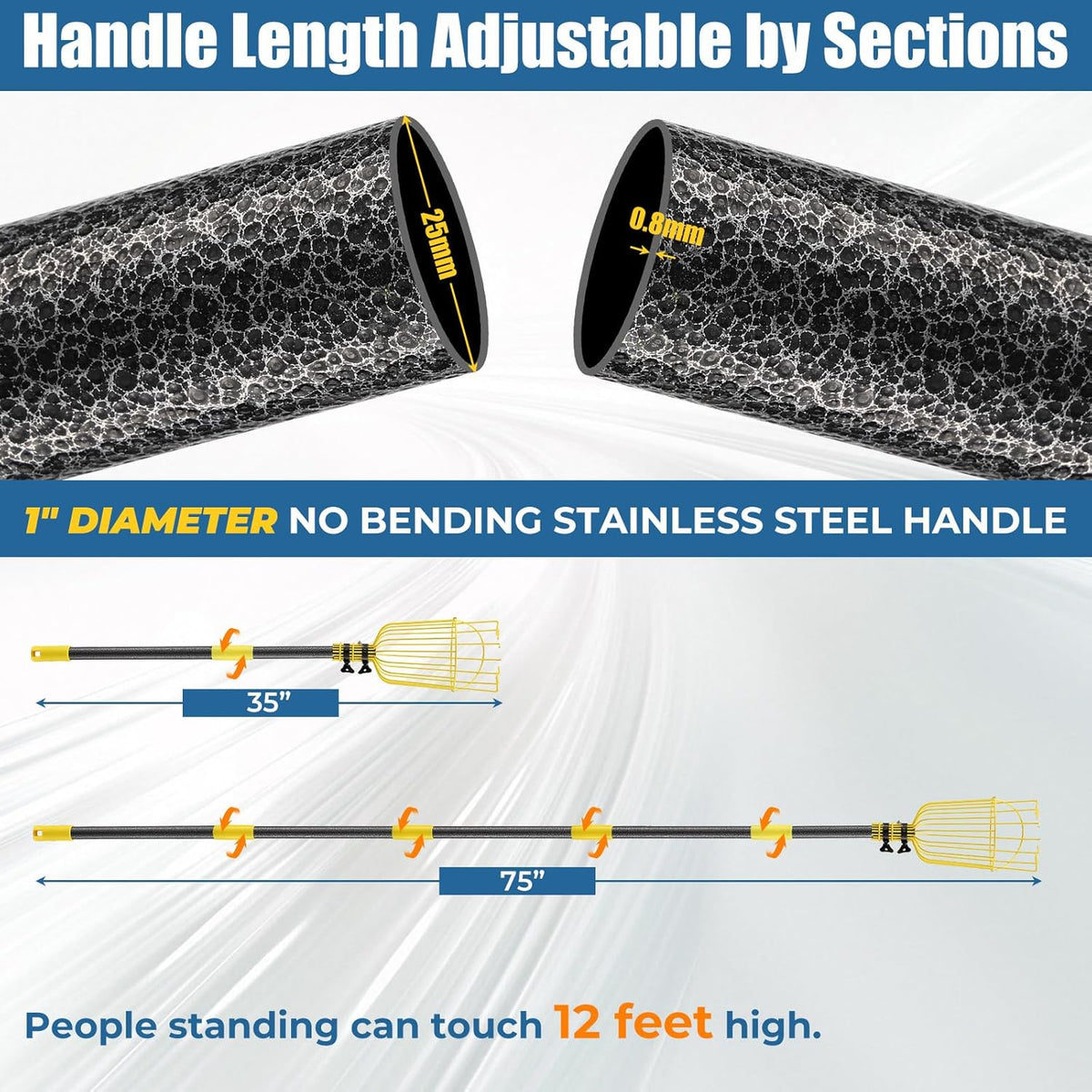 Fruit Picker Pole Tool – Ladder-Free Harvesting Aid, Safe for Elderly and Children, Durable