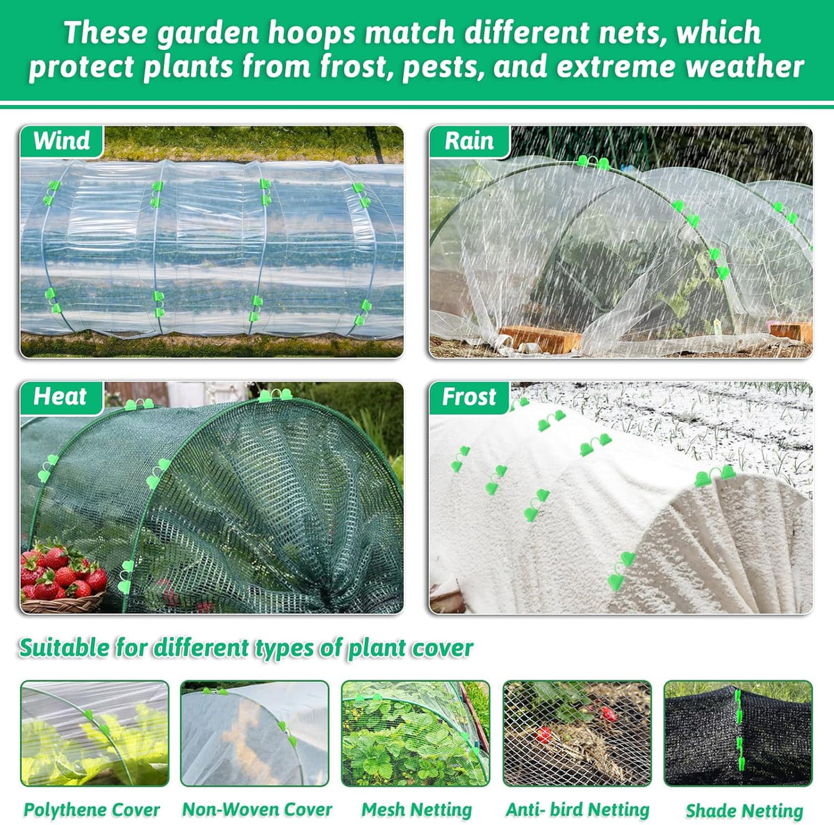 30 Pcs Garden Hoops for Raised Beds, 6mm Greenhouse Hoops Grow Tunnel Fiberglass Hoop House Kit, 6