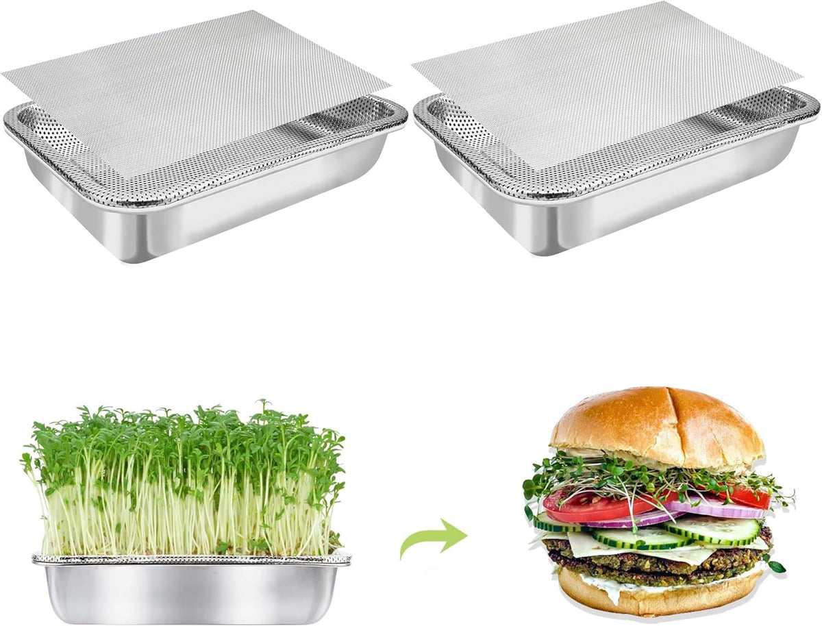 Stainless Steel Sprouts Growing Kit 2-Tier 12.4 inch Trays, Microgreens Growing Kit, Seed Sprouting