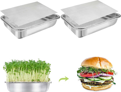 Stainless Steel Sprouts Growing Kit 2-Tier 12.4 inch Trays, Microgreens Growing Kit, Seed Sprouting