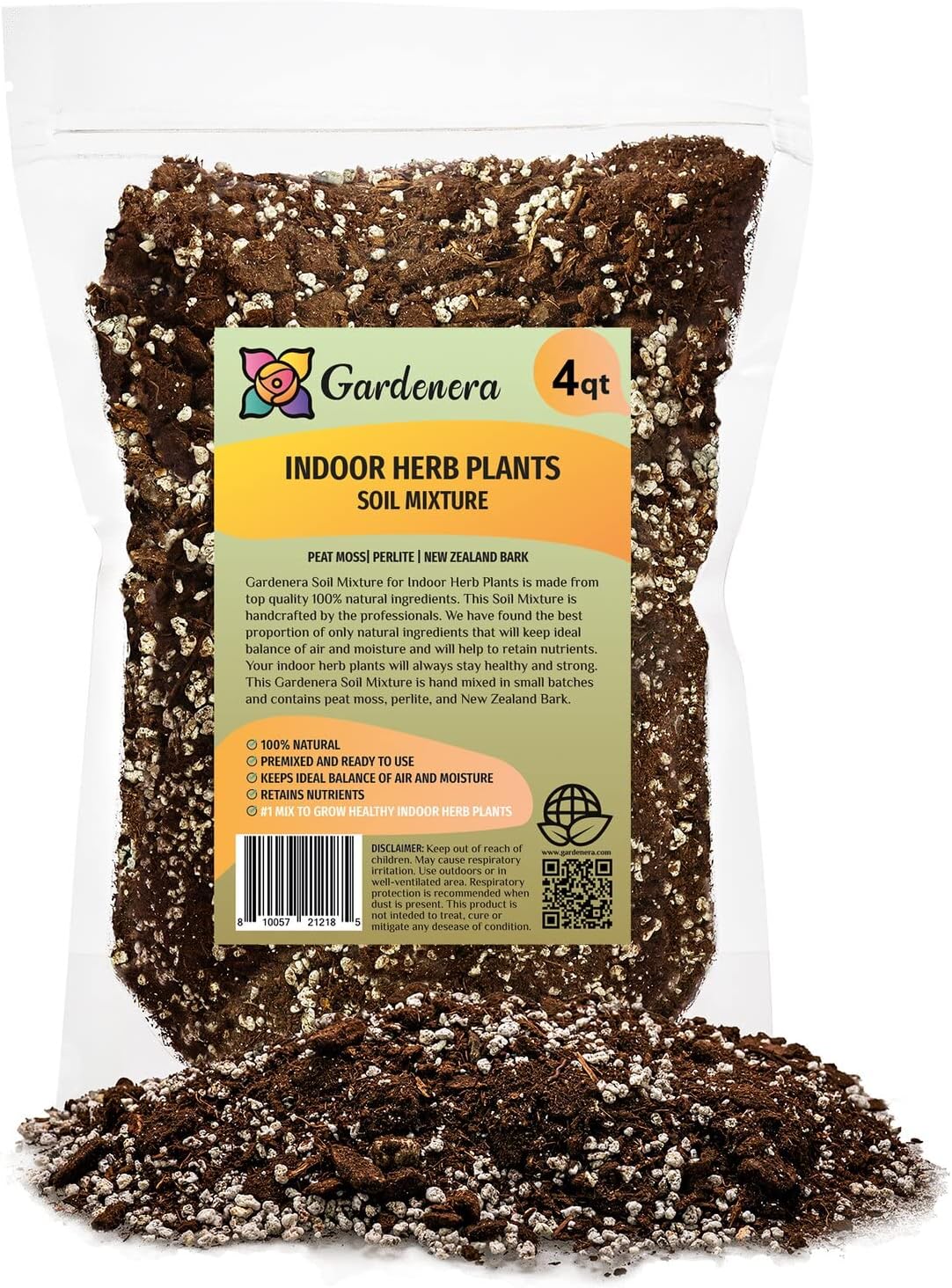 Gardenera Indoor Herb Soil Mixture - Specially Blended for Growing Kitchen Plants, 4 Quart Bag