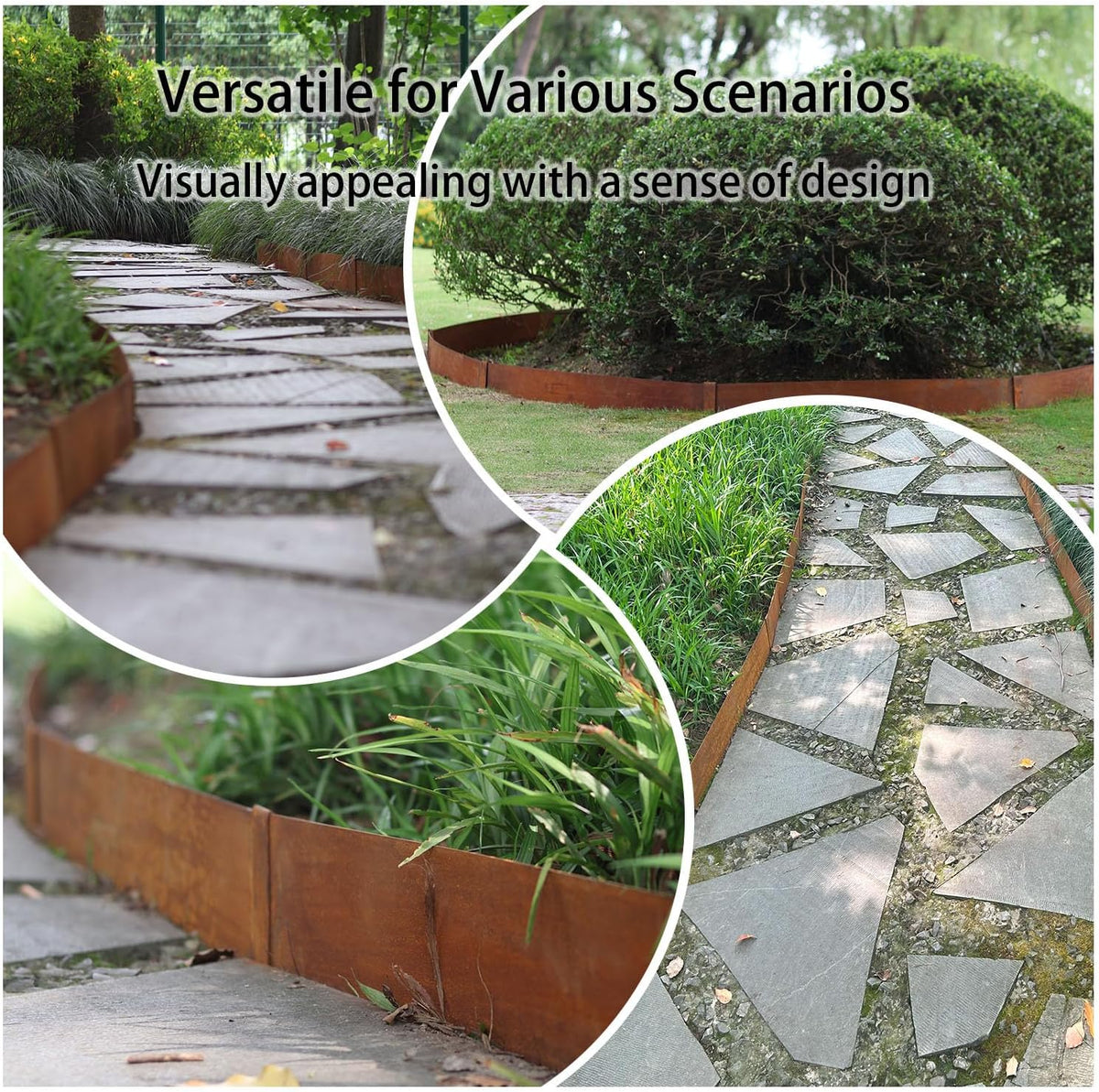 Corten Steel Landscape Edging, 40" L x 6" H, 15 GA Thickness, 6 Pack + 7 Stakes, Enhance Garden