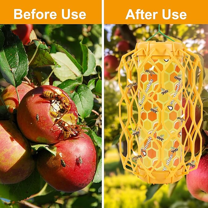 4 Pack Upgraded Wasp Trap Outdoor Hanging, Carpenter Bee and Hornet Catcher, Reusable Yellow Jacket