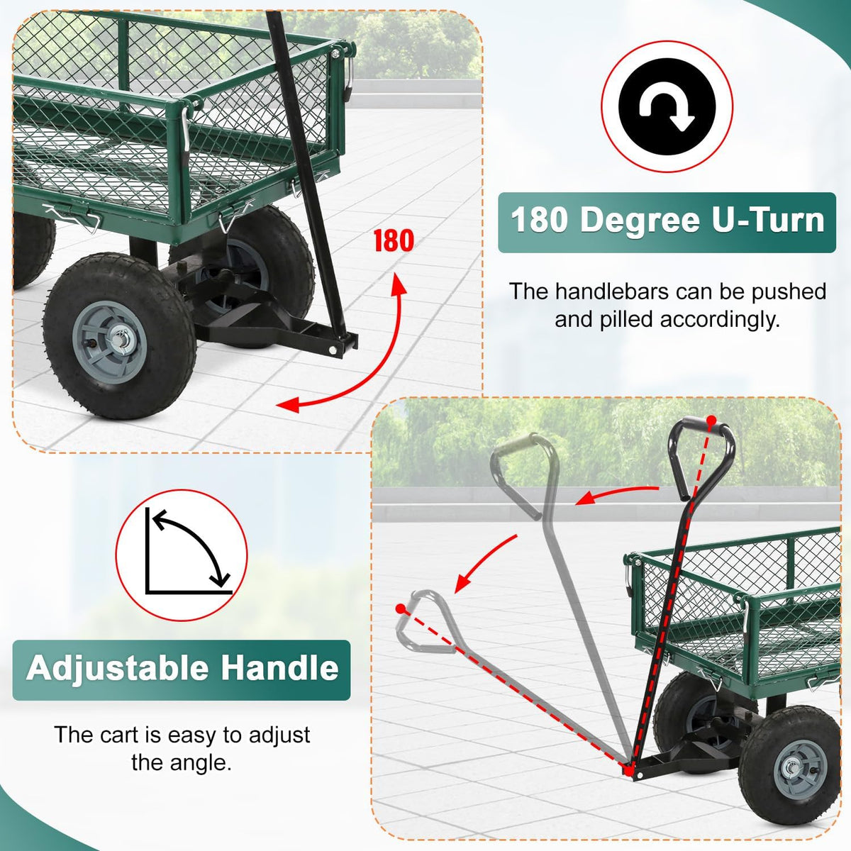 BestMassage Heavy Duty 500 Lbs Capacity Mesh Steel Garden Cart Folding Utility Wagon with Removable