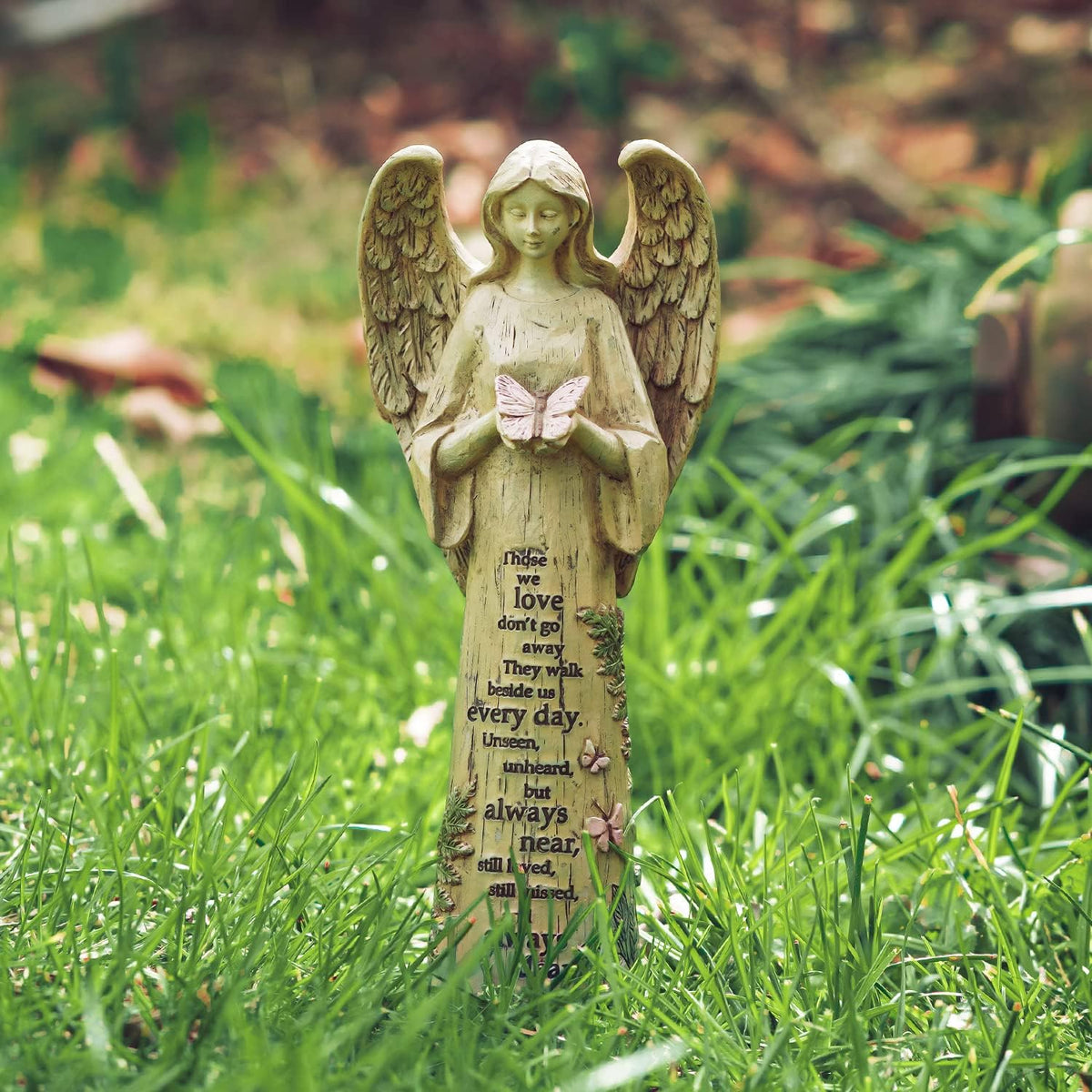 Topadorn Angel Statue Decoration for Garden & Patio, Standing Angel with Butterfly Memorial Resin