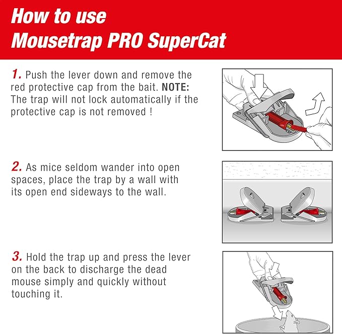SWISSINNO Mousetraps & Mice Traps for Home - PRO SuperCat - 4 Traps – Pre-Baited Snap Traps with