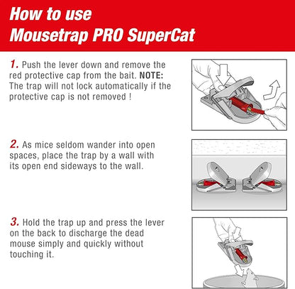 SWISSINNO Mousetraps & Mice Traps for Home - PRO SuperCat - 4 Traps – Pre-Baited Snap Traps with