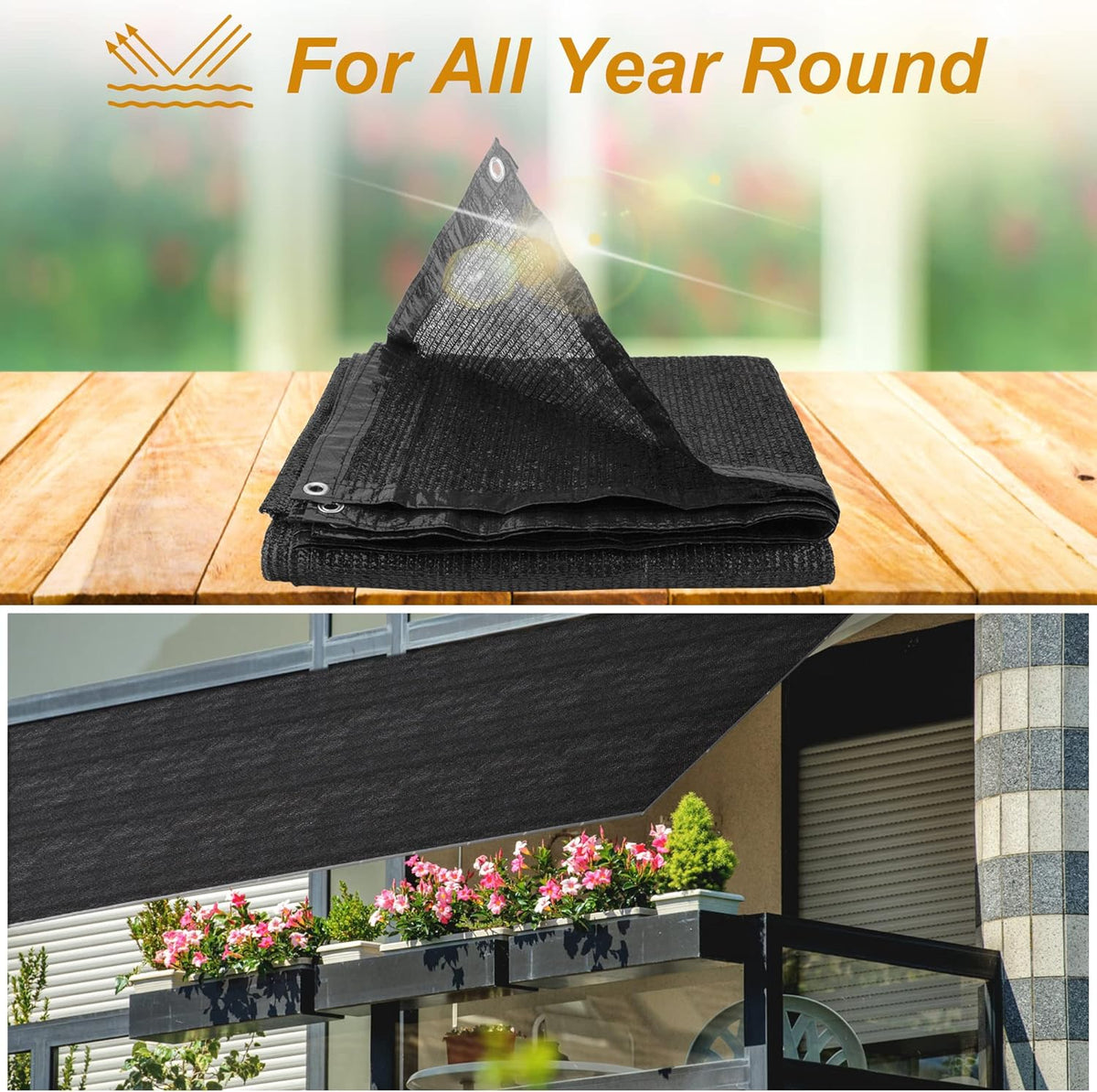 SPORTYOUTH 70% Shade Cloth for Patio, 10x50 ft Mesh Tarp with Grommets, UV Resistant Black Sunblock