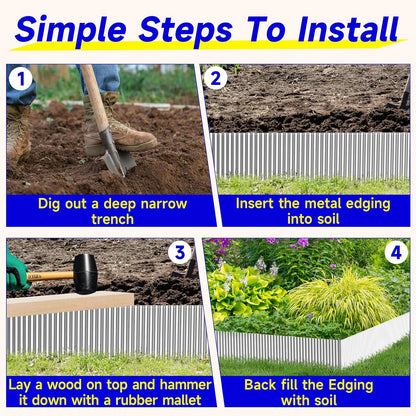 Corrugated Garden Edging,10"×20Ft Galvanized Steel Landscape Edging & Lawn Edging Border,Metal