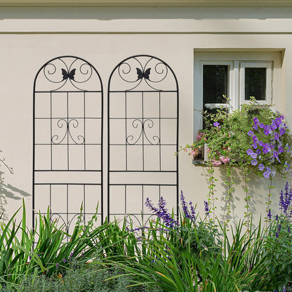 2 Pack Garden Trellises with Black Metal Coating, Trellis for Climbing Plants Outdoor, Roses