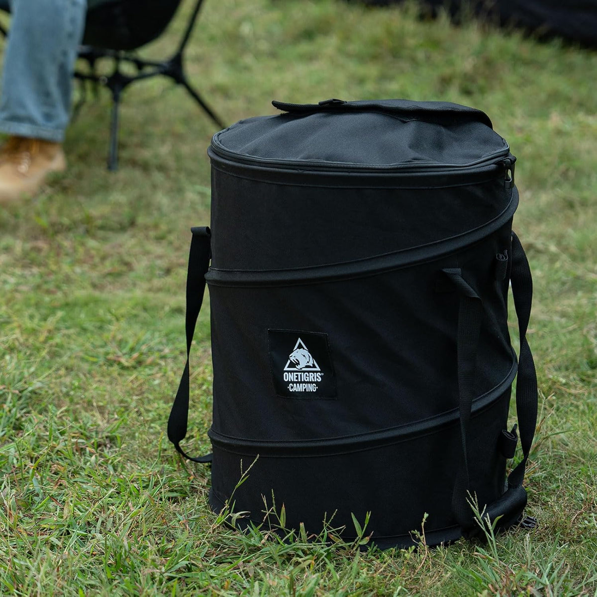 ONETIGRIS Collapsible Trash Can for Camping,12 Gallon Pop up Trash Can with Sorting Clips, Outdoor