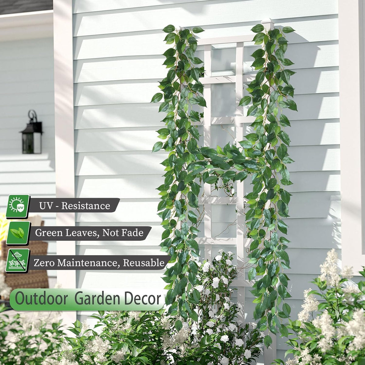 mizii 5 Packs 390" Artificial Vines Ficus Garland Fake Vine Silk Green Leaves Faux Plants Greenery