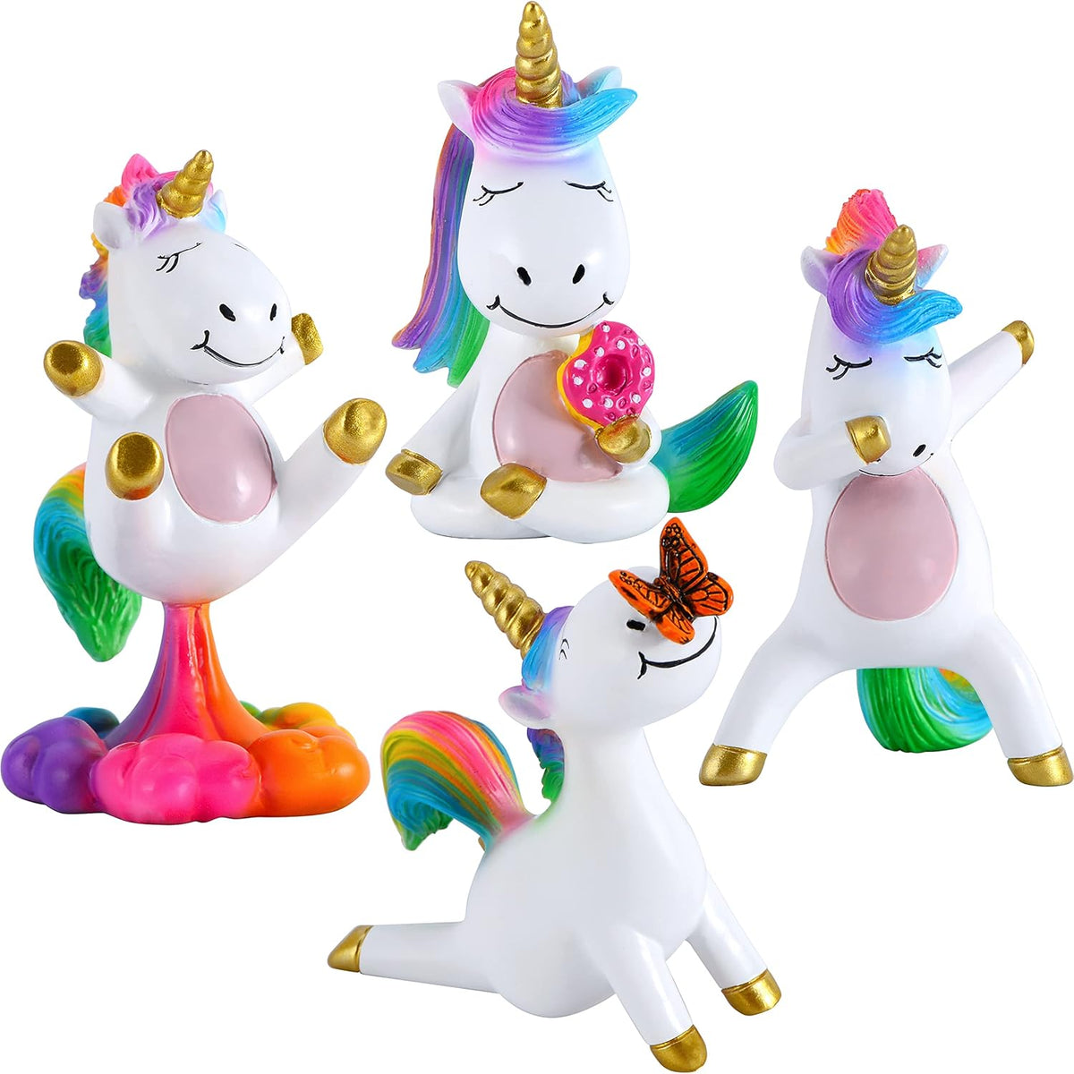 Mood Lab Miniature Unicorn Figurines Set - Funny Mini Statue Kit of 4 pcs - Unicorn Fairy Garden