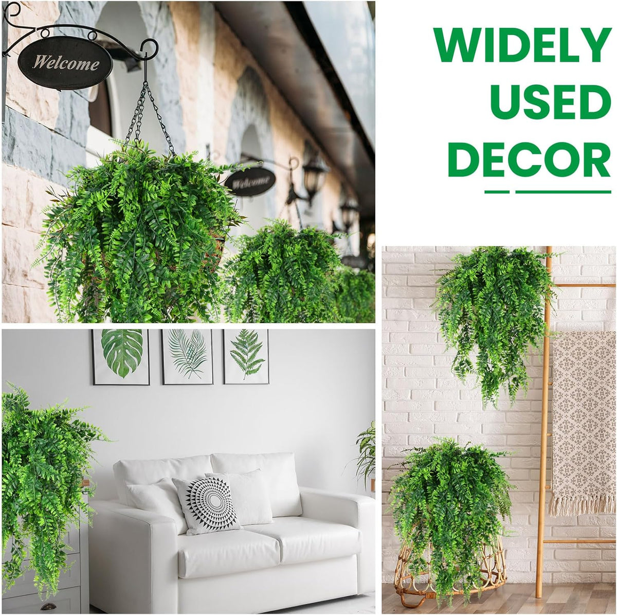 Geosar 42 Pcs Artificial Hanging Plants 32 Inch Hanging Boston Ferns Plastic Fake Plants for Wall