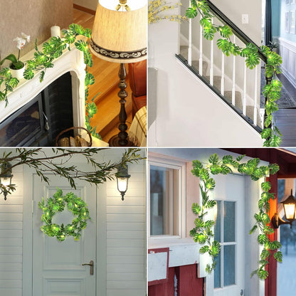 RECUTMS Artificial Monstera Leaf Vines Whit Light 2Pcs, 5.9FT Fake Hanging Ivy Plant Faux Tropical