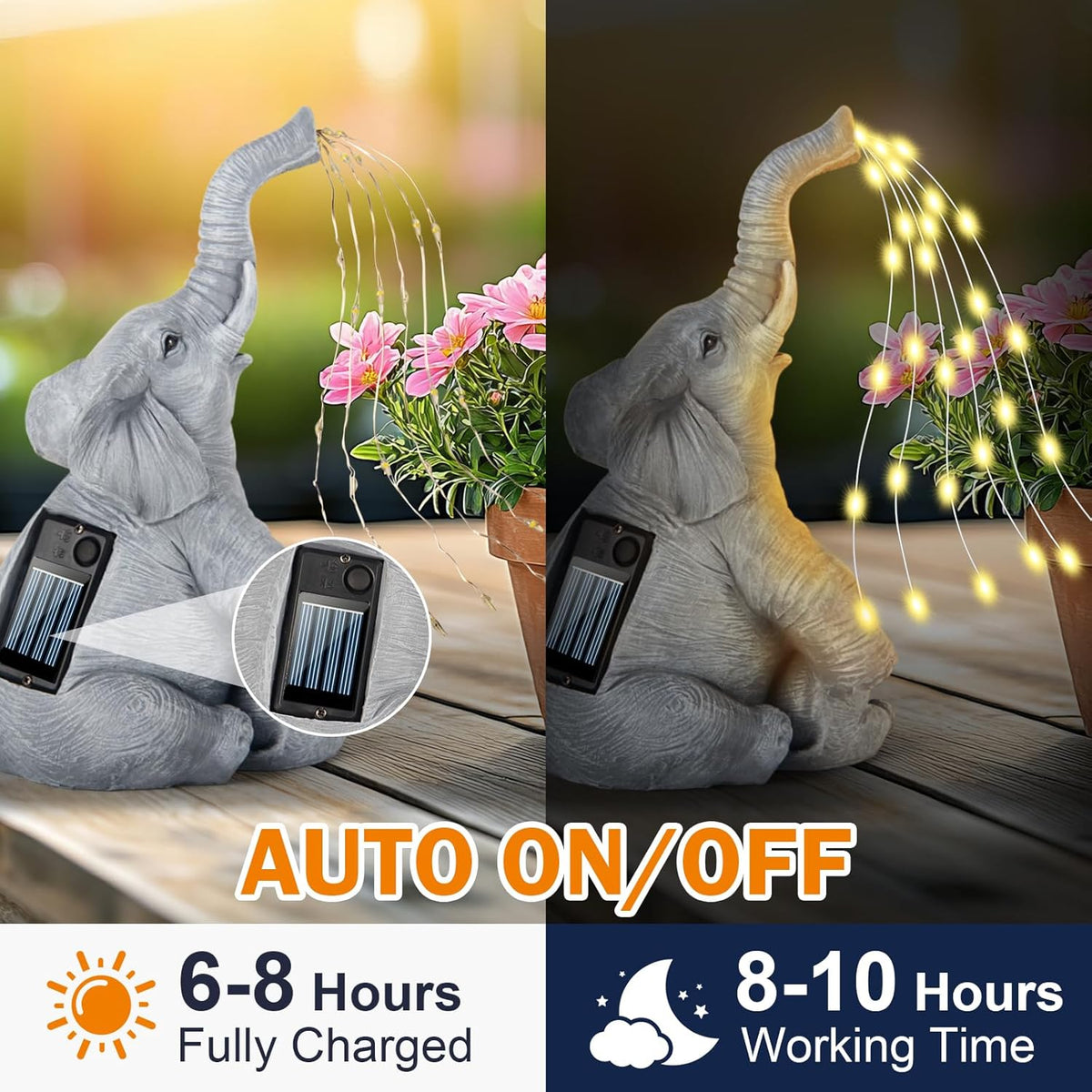 Solar Garden Decor Statue – Outdoor Unique Elephant Family Resin Figurine for Patio, Yard, Lawn