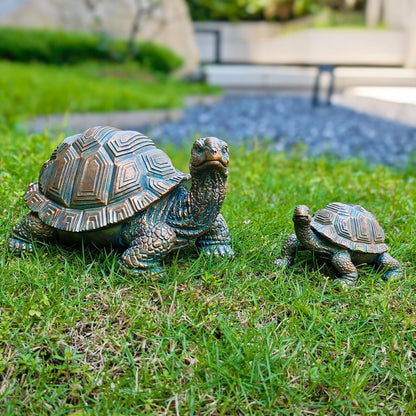 2 Pcs Outdoor Garden Turtle Statue, Cute Turtle Statue with Baby for Garden, Patio, Lawn, Outdoor