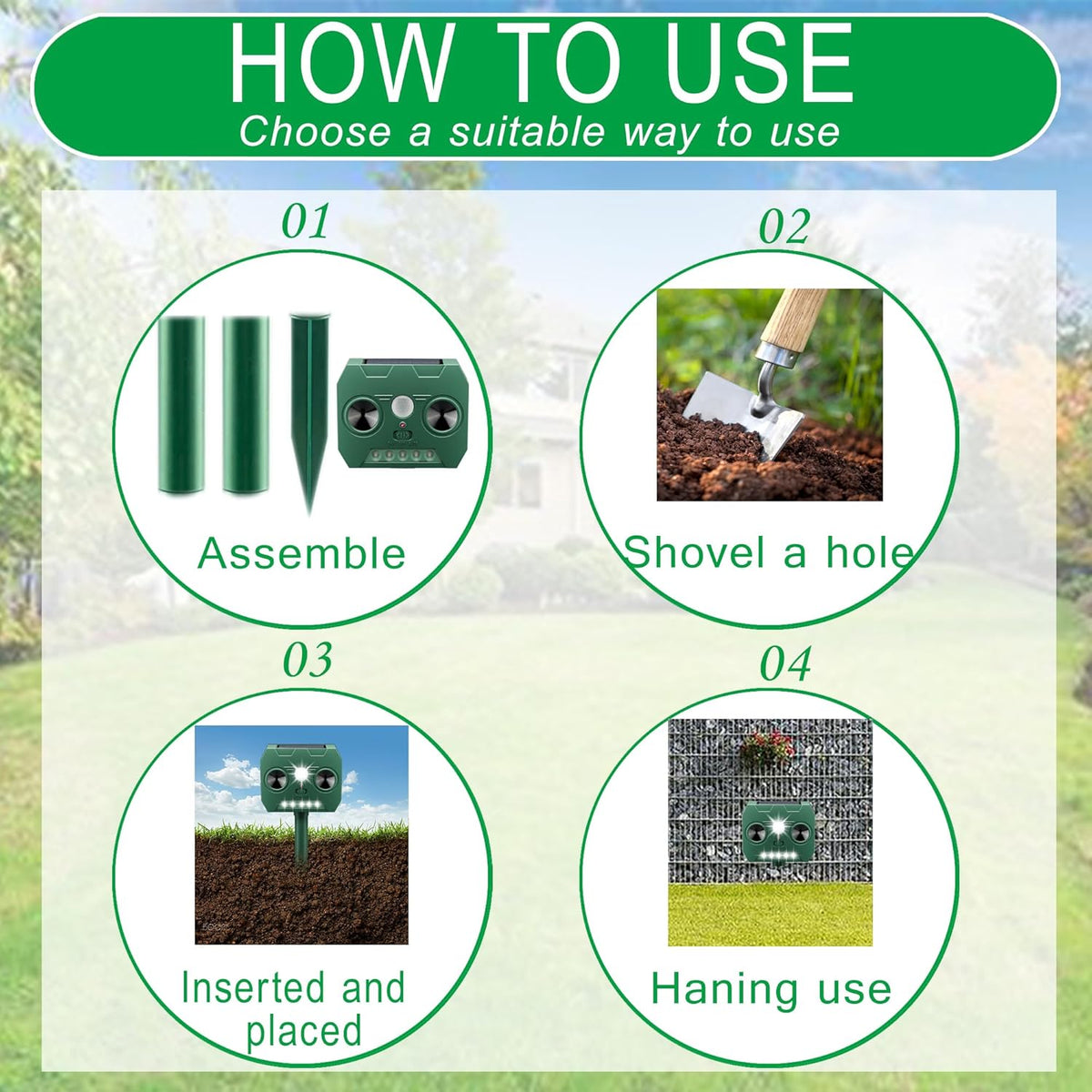 Ultrasonic Animal Repellent Outdoor Deer Repellent Devices Solar Powered,Squirrel Repellent Motion