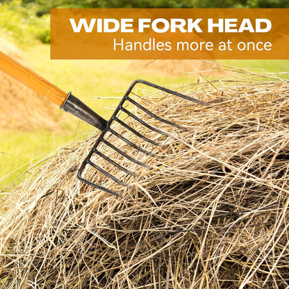 Pitch Fork, 3 Sets Heavy Duty Pitch Fork with 47.2" Wood Handle, 9-Tine Horse Stall Forks with