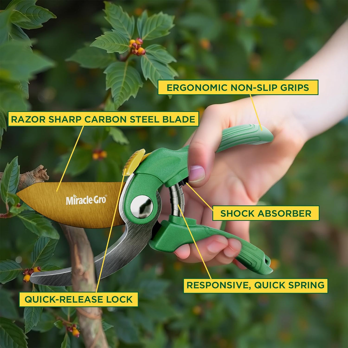 Miracle-Gro 8 in. Bypass Pruning Shears – 1/2 in. Cutting Capacity; Gardening Hand Pruner with