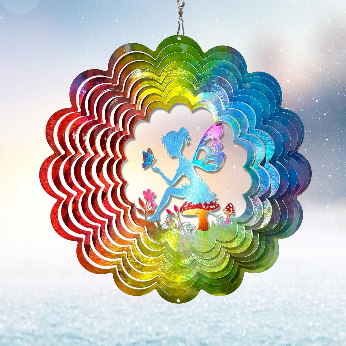 Fairy Wind Spinner - Kinetic Hanging Wind Sculpture | 12-Inch 3D Windcatcher for Garden, Metal Art