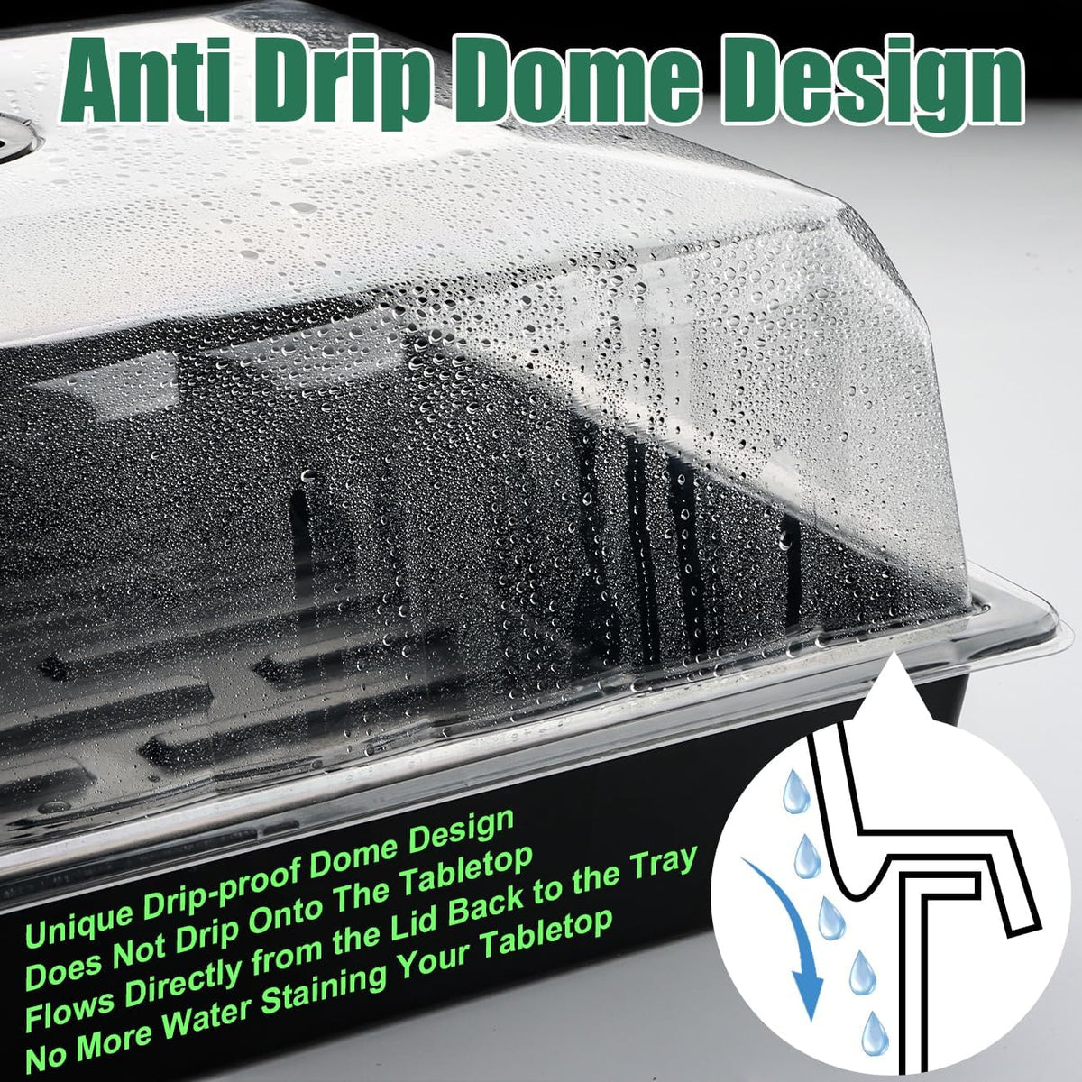 5-Pack No Drip Seed Starter Trays with 4" Humidity Dome - 240 Cells Deep Root Plug Trays, 2.76"