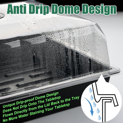 5-Pack No Drip Seed Starter Trays with 4" Humidity Dome - 240 Cells Deep Root Plug Trays, 2.76"